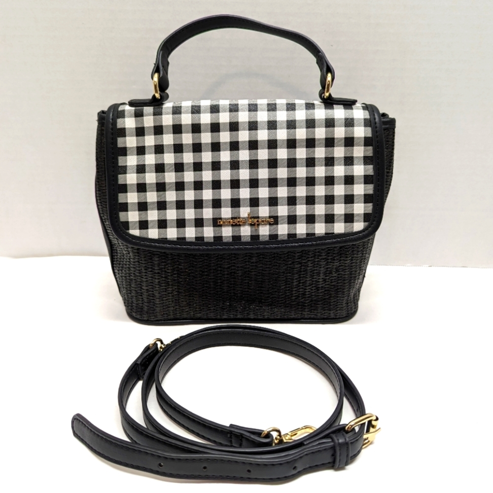 Nanette Lepore Handbag Adjustable Strap Black & White 2-tone Checkered Like New